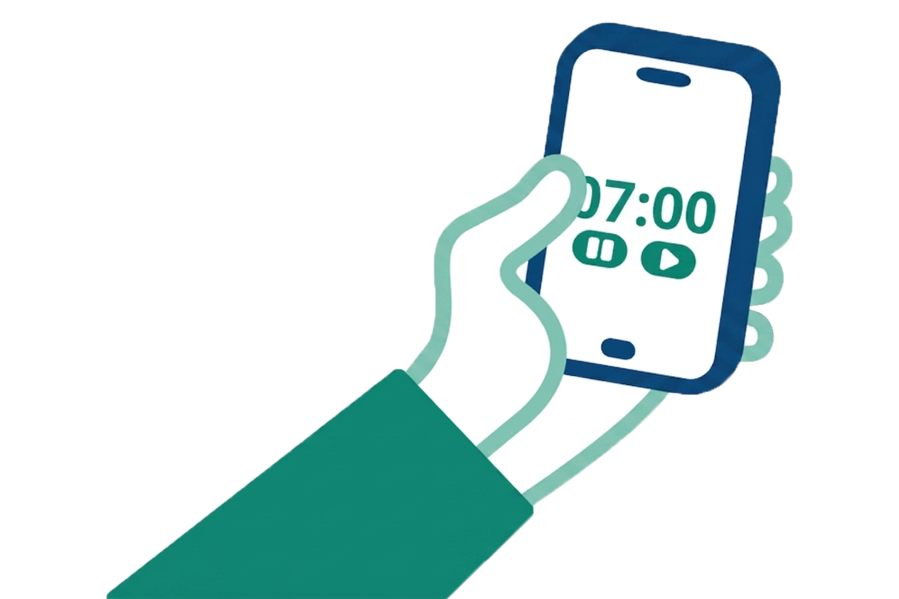 A person is holding a phone with "07:00" on the screen.