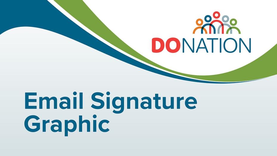 Logotipo de DoNation y texto que dice "Gráfico de firma de email"