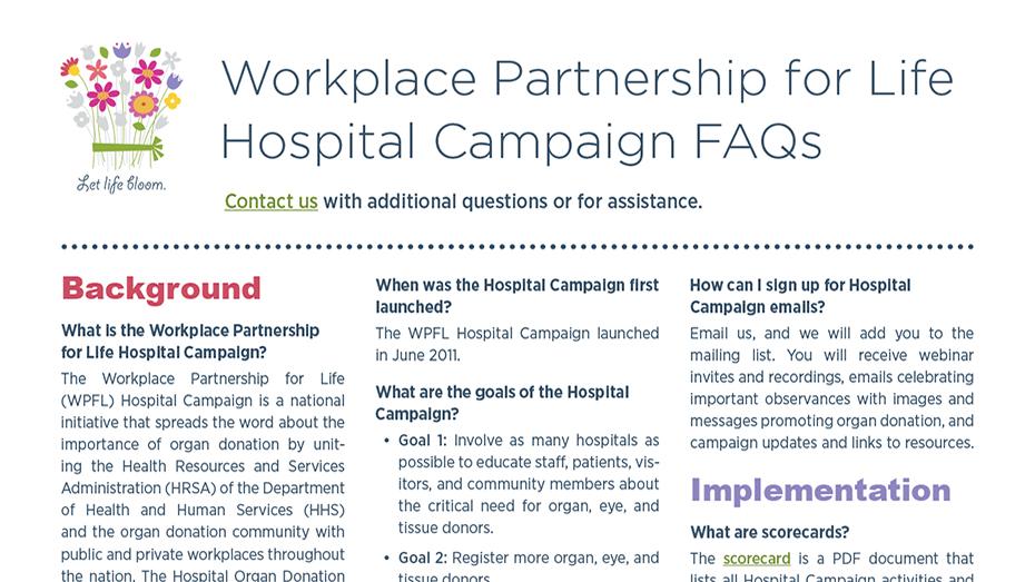 preguntas frecuentes sobre la campaña de colegas de trabajo para la vida en hospitales