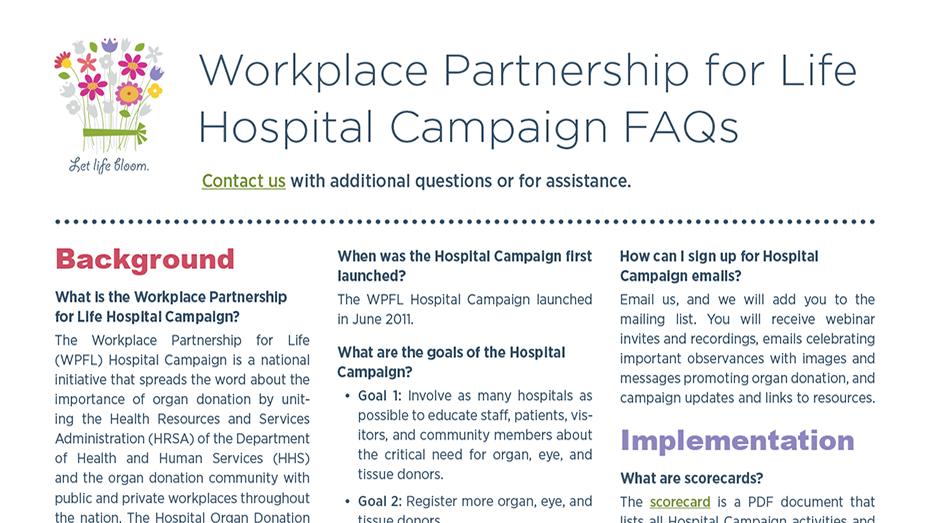 workplace partnership for life hospital campaign faqs