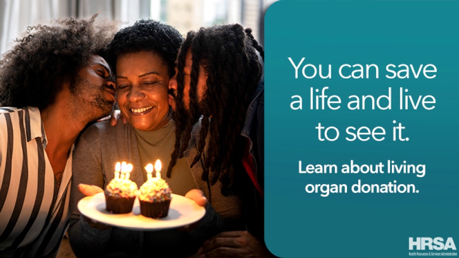 Share this social media graphic to show your followers where they can go to learn about living organ donation.
