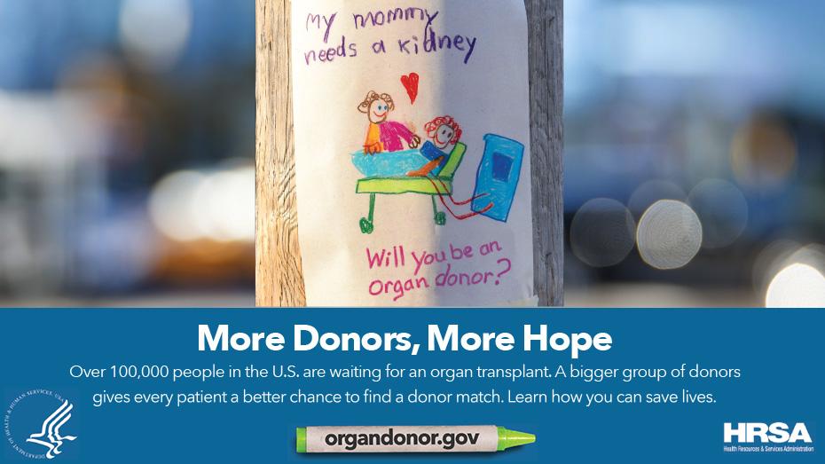 Vista en miniatura previsualizando el PSA para imprimir alentando la donación de órganos.