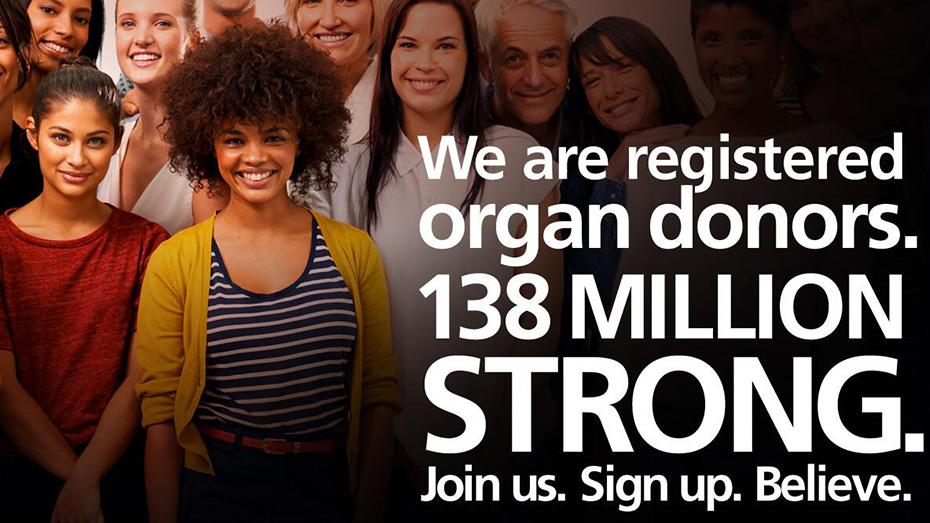Somos donantes de órganos registrados. La fuerza de 138 millones. Únase a nosotros. Inscríbase. Crea.