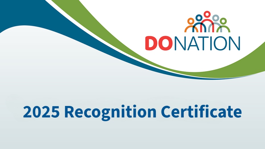 Text reads "DoNation 2025 Recognition Certificate"